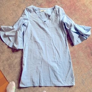 Paper crown bell sleeve midi blue dress X-small